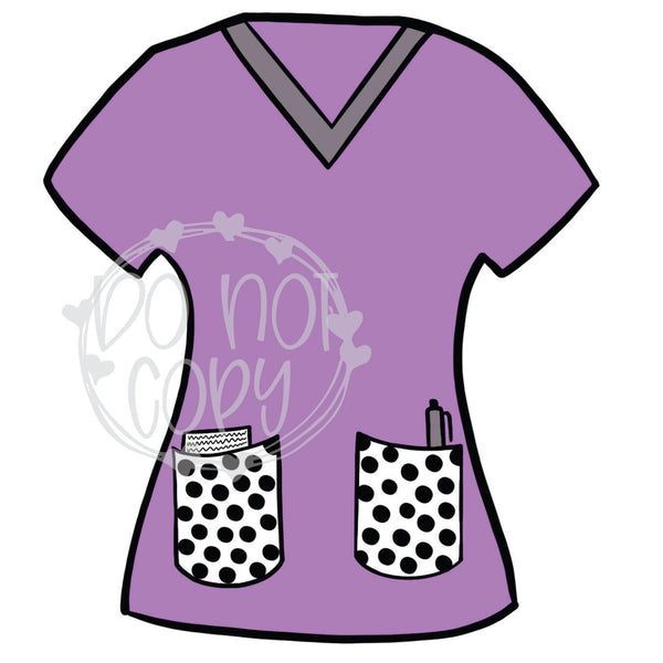 Nurse Fitted Scrub Top - Sweet Lilac Dots - T2 Blanks 4 You